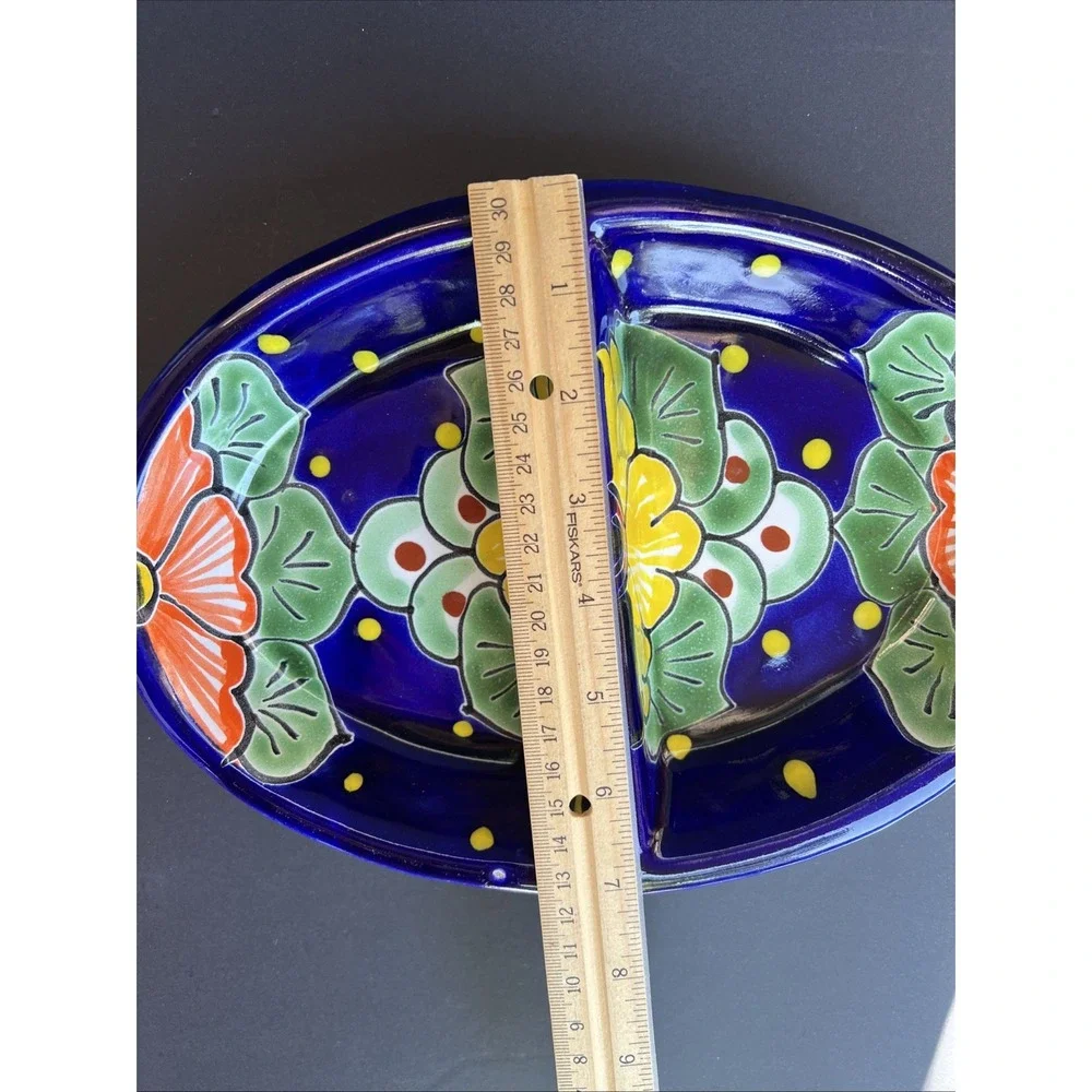 Talavera 2 Section Oval Multipurpose Lead Free Made Mexico Serving Dish Pottery